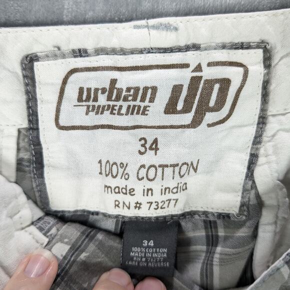 Urban Pipeline Shorts Mens 34 Plaid Chino Flat Front Gray Preppy Y2K CLEARANCE - Picture 6 of 8